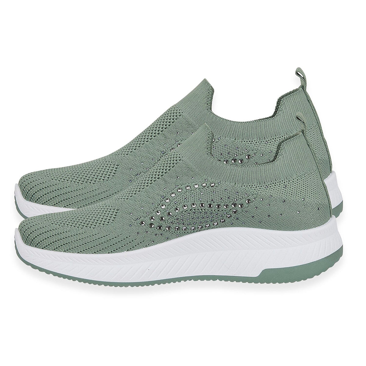Negroni Ladies Lightweight Slip On Leisure Shoe With Decorative Diamantes (Size 5) - Moss V32631088 1