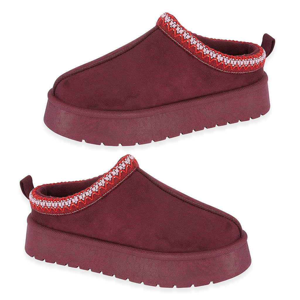 Pandora Platform Embroidered Trim Mule Slippers (Size 5) - Plum