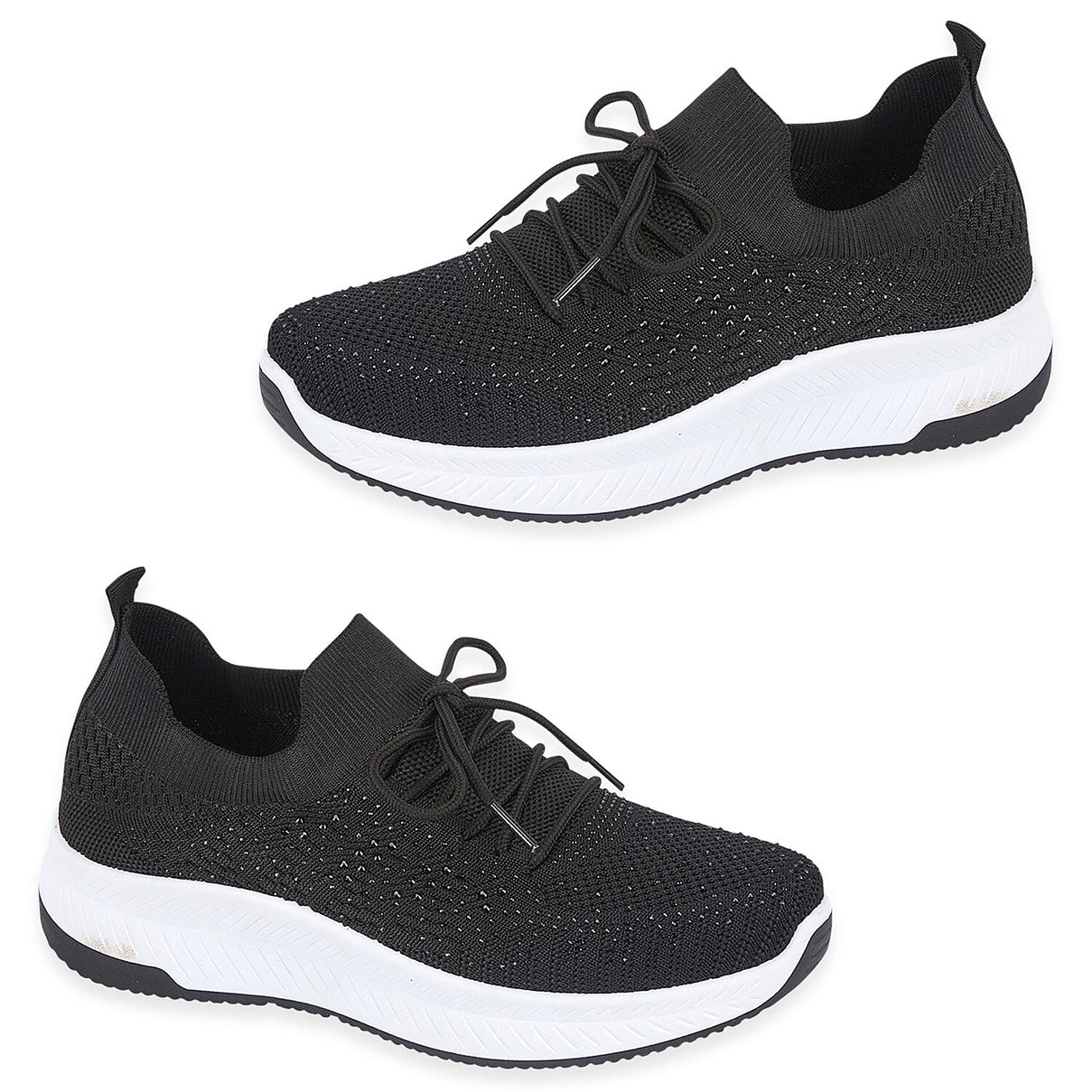 Calypso Light Weight Lace Up Trainer With Diamante Detailing (Size 7) - Black V32489140 0