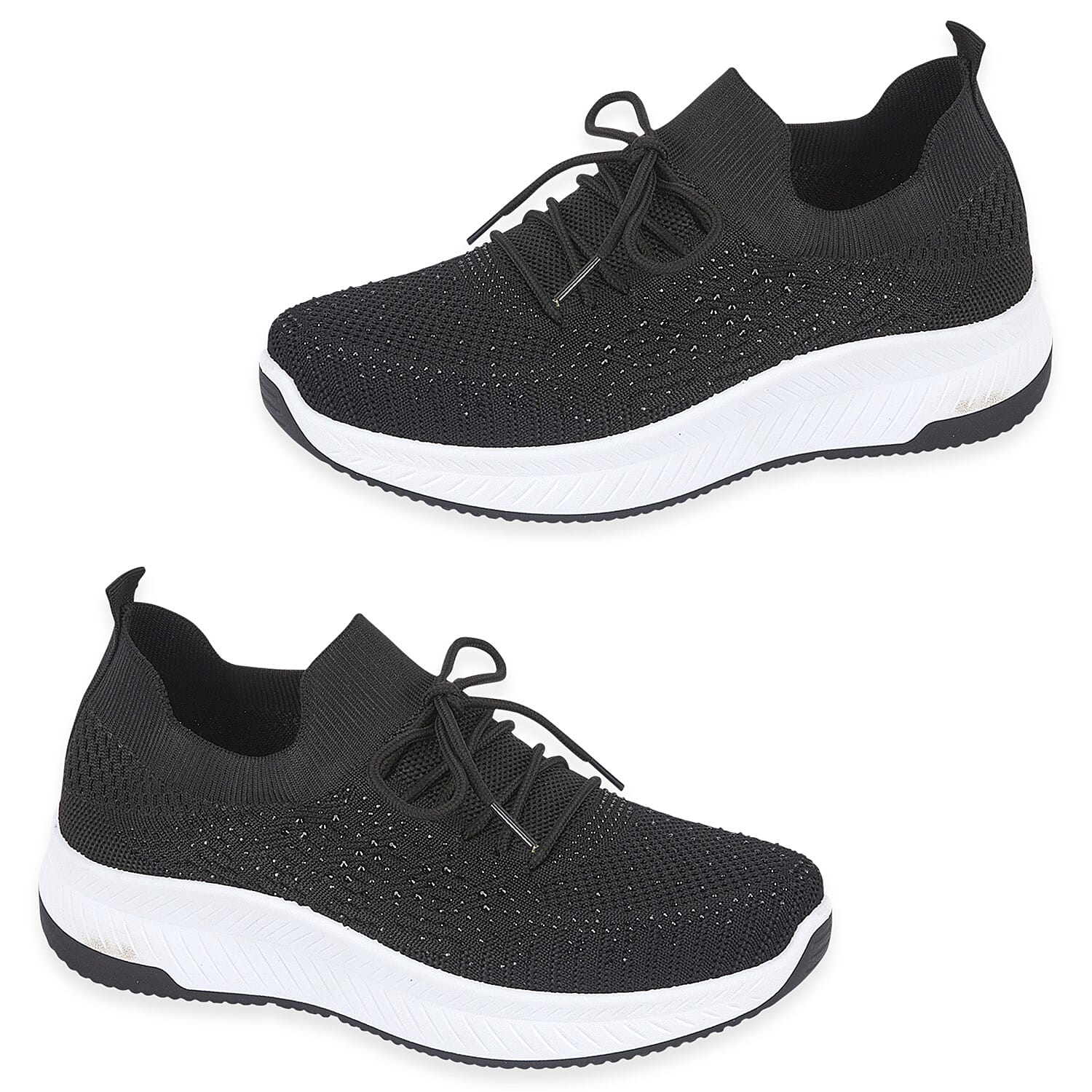 Calypso Light Weight Lace Up Trainer With Diamante Detailing (Size 7) - Black V32489140 0