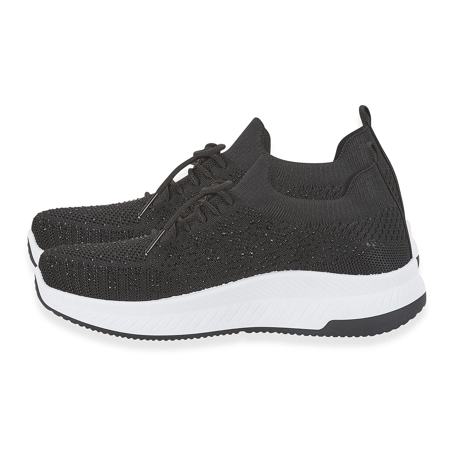 Calypso Light Weight Lace Up Trainer With Diamante Detailing (Size 7) - Black V32489140 1