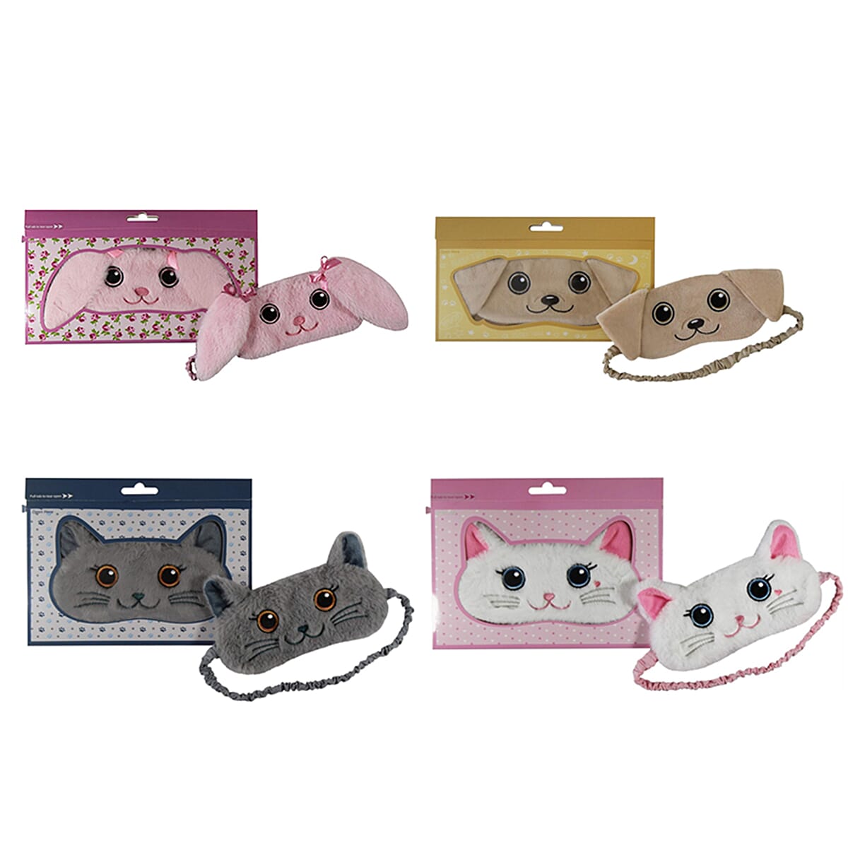 Set of 4 Animal Eye Masks - Golden Labrador, Kitty, Cat &amp; Pink Bunny 8241224 0