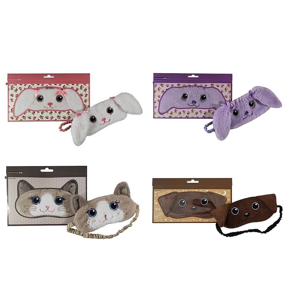 Set of 4 Animal Eye Masks - Brown Labrador, Ragdoll Cat, Snowdrop Bunny &amp; Lavender Bunny 8241228 0