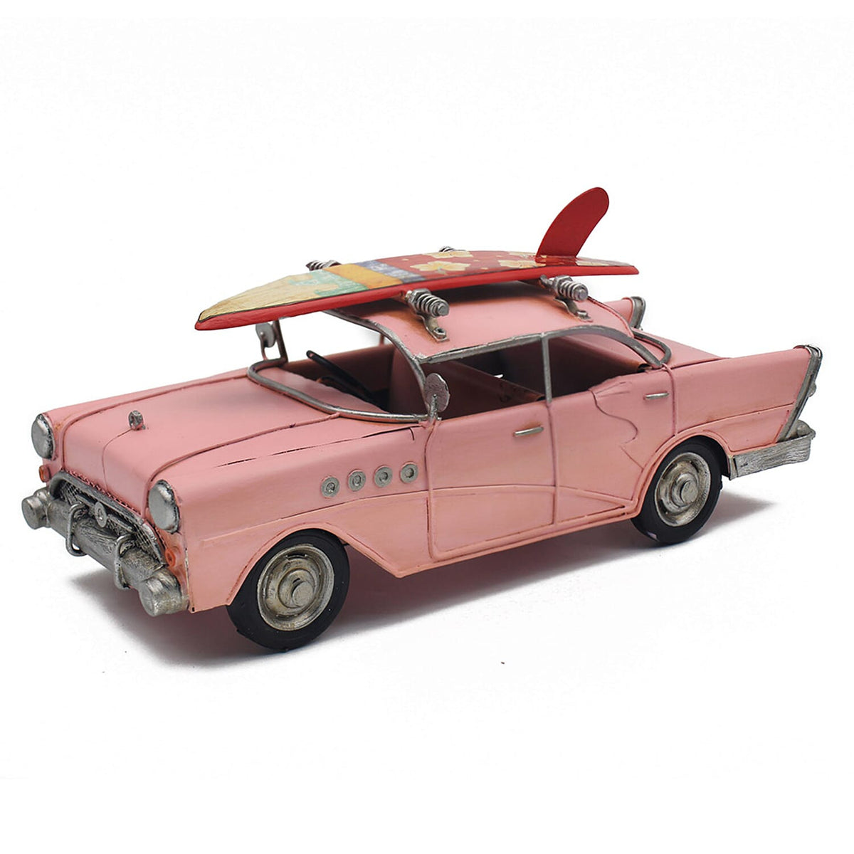 Vintage 1950s Sedan Car Model with Surfboard Detail - Pink V32515133 0