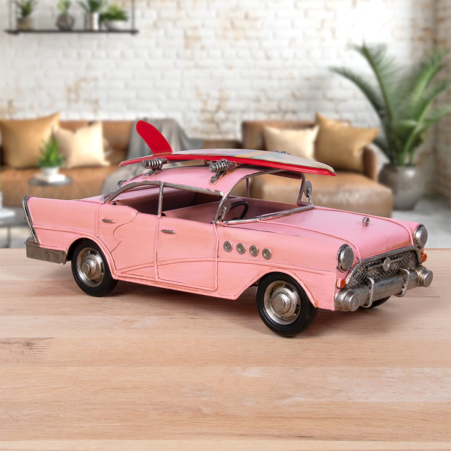 Vintage 1950s Sedan Car Model with Surfboard Detail - Pink V32515133 1