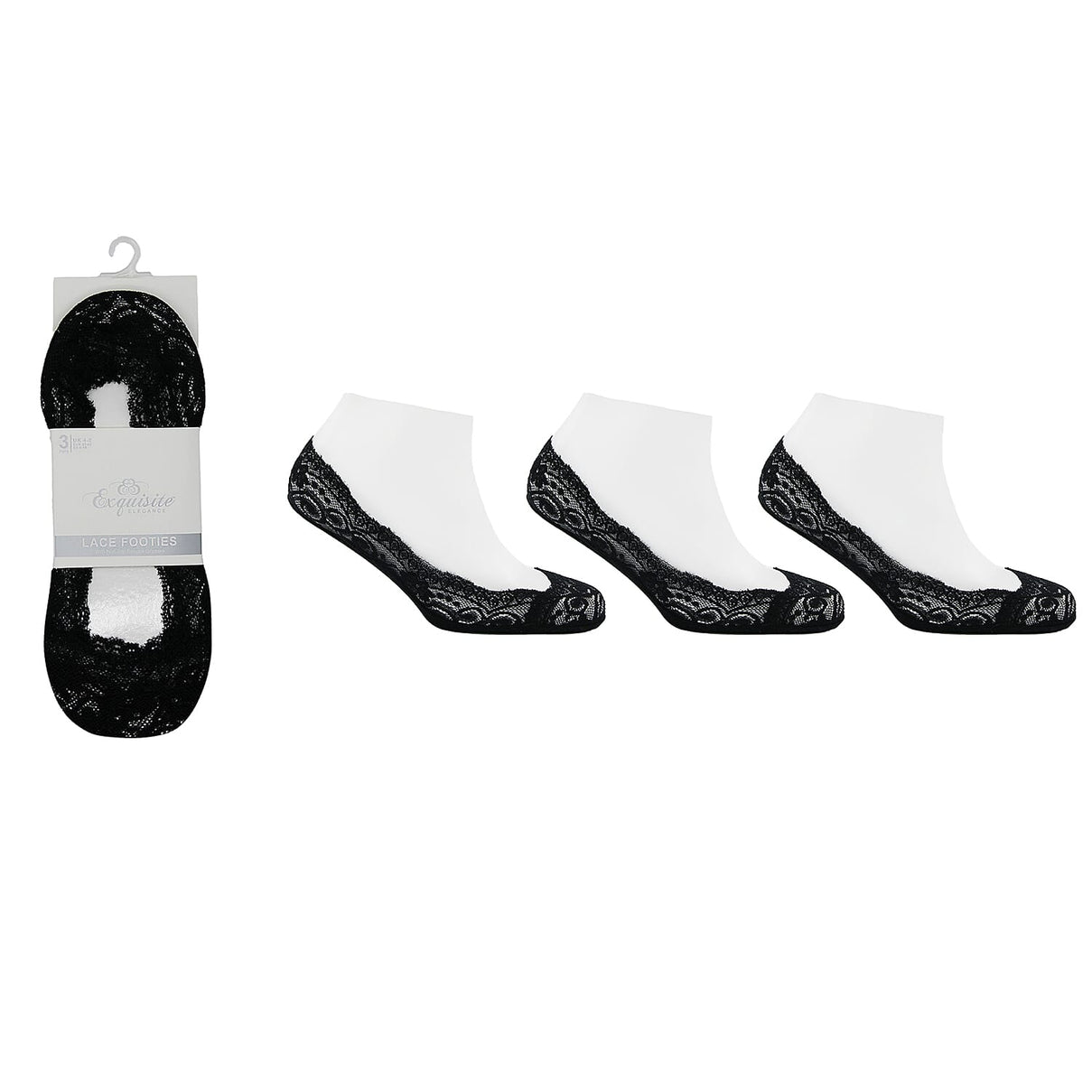 Exquisite Elegance Set of 6 - Non-Slip Silicone Gripper Lace Footies Sock (Size 4-8) - 3 Black &amp; 3 Nude V32513829 3