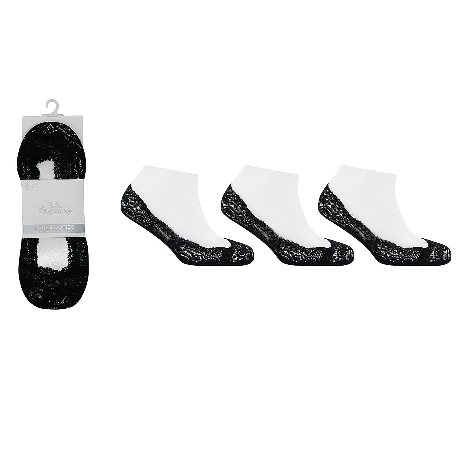 Exquisite Elegance Set of 6 - Non-Slip Silicone Gripper Lace Footies Sock (Size 4-8) - 3 Black &amp; 3 Nude V32513829 3