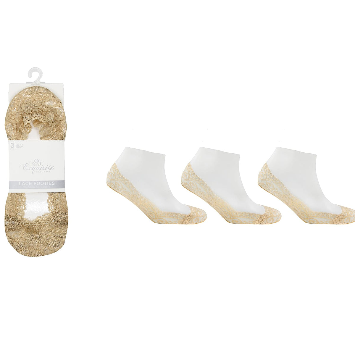 Exquisite Elegance Set of 6 - Non-Slip Silicone Gripper Lace Footies Sock (Size 4-8) - 3 Black &amp; 3 Nude V32513829 4