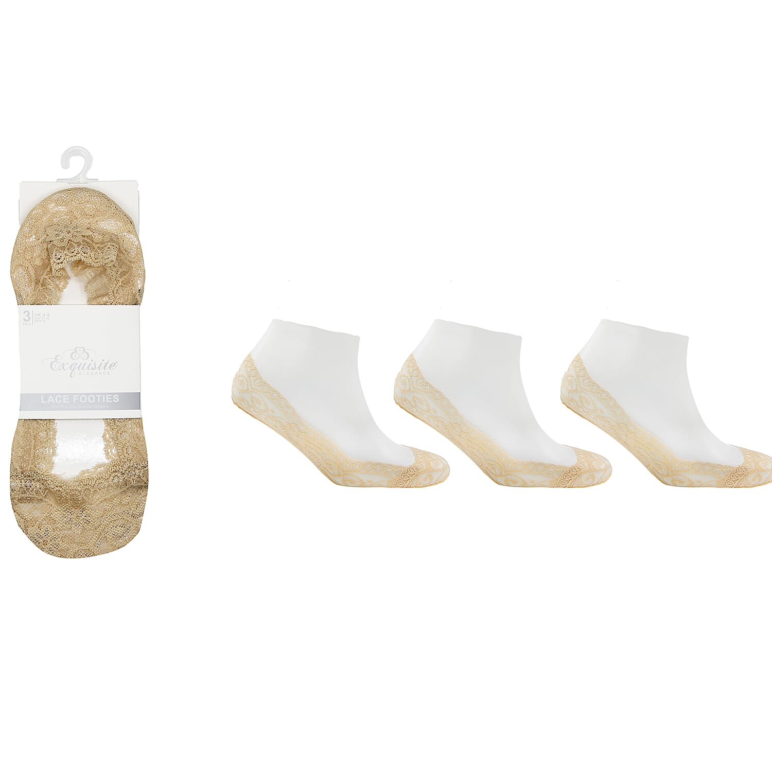 Exquisite Elegance Set of 6 - Non-Slip Silicone Gripper Lace Footies Sock (Size 4-8) - 3 Black &amp; 3 Nude V32513829 4