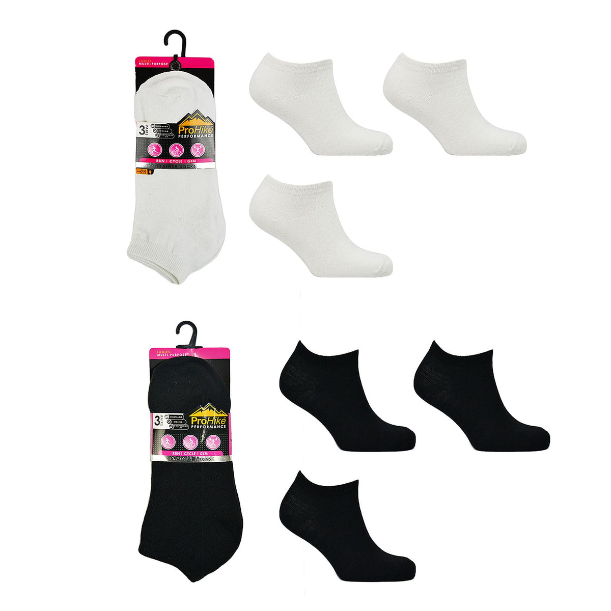 Ladies 6-Pack Ankle Liner Trainer Socks (UK 4-8) - Black &amp; White 8447772 0
