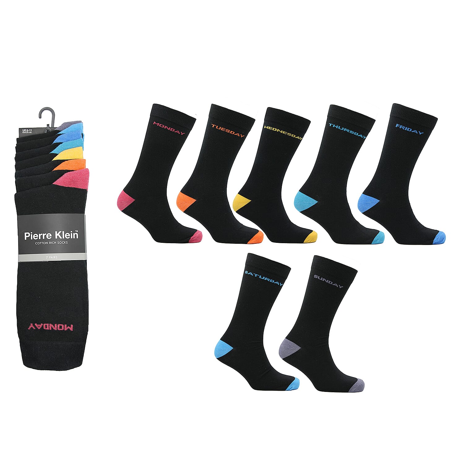 Mens 7-Pack Days of the Week Socks (UK 6-11) - Multi Colour 8447787 0
