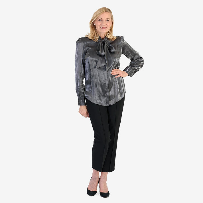 Best Seller Marina Kaneva Bow Tie Top (Size 10) - Silver 8355839 2