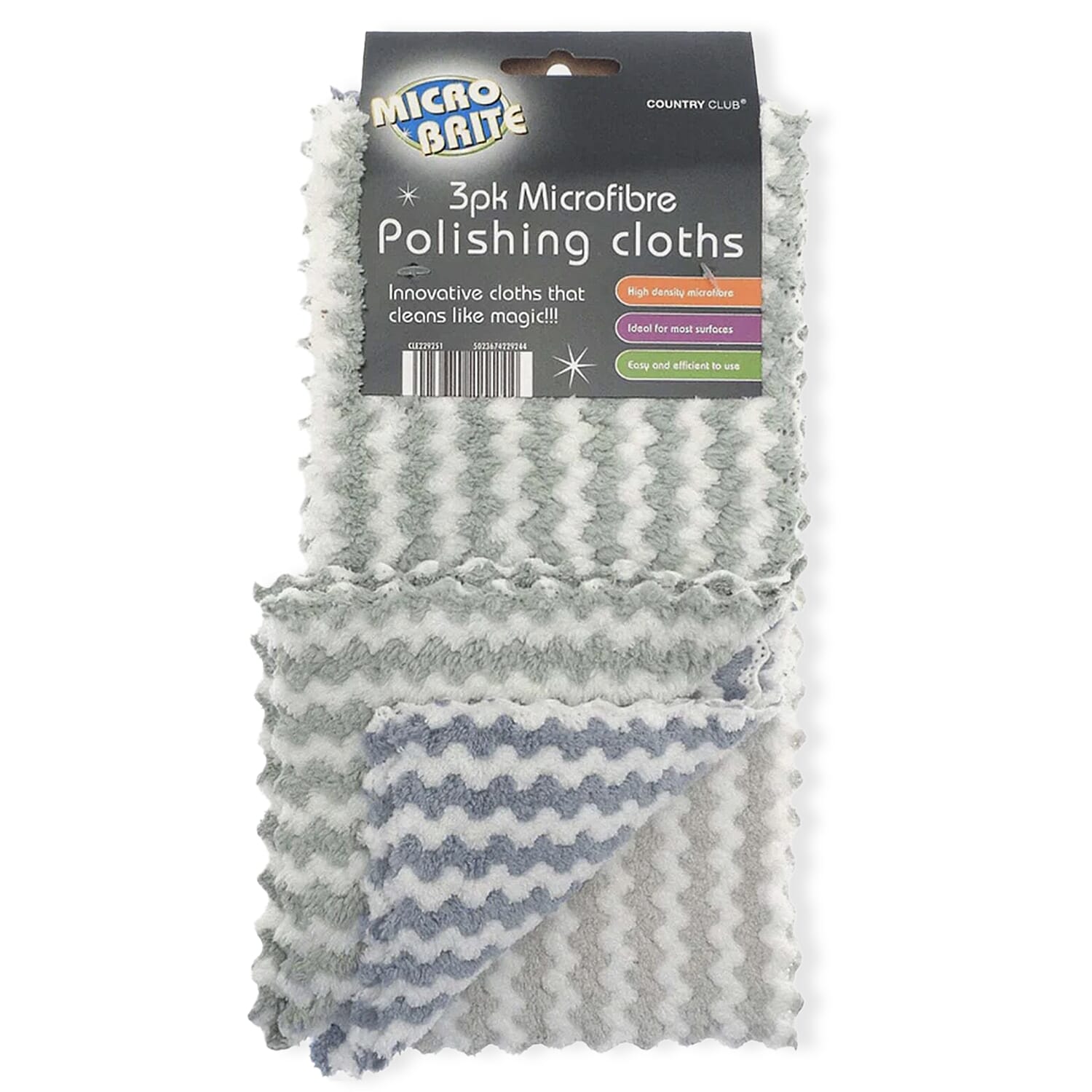 Micro Brite 3-Pack Microfibre Zig Zag Streak Polishing Cloths - Grey &amp; White 8515353 0