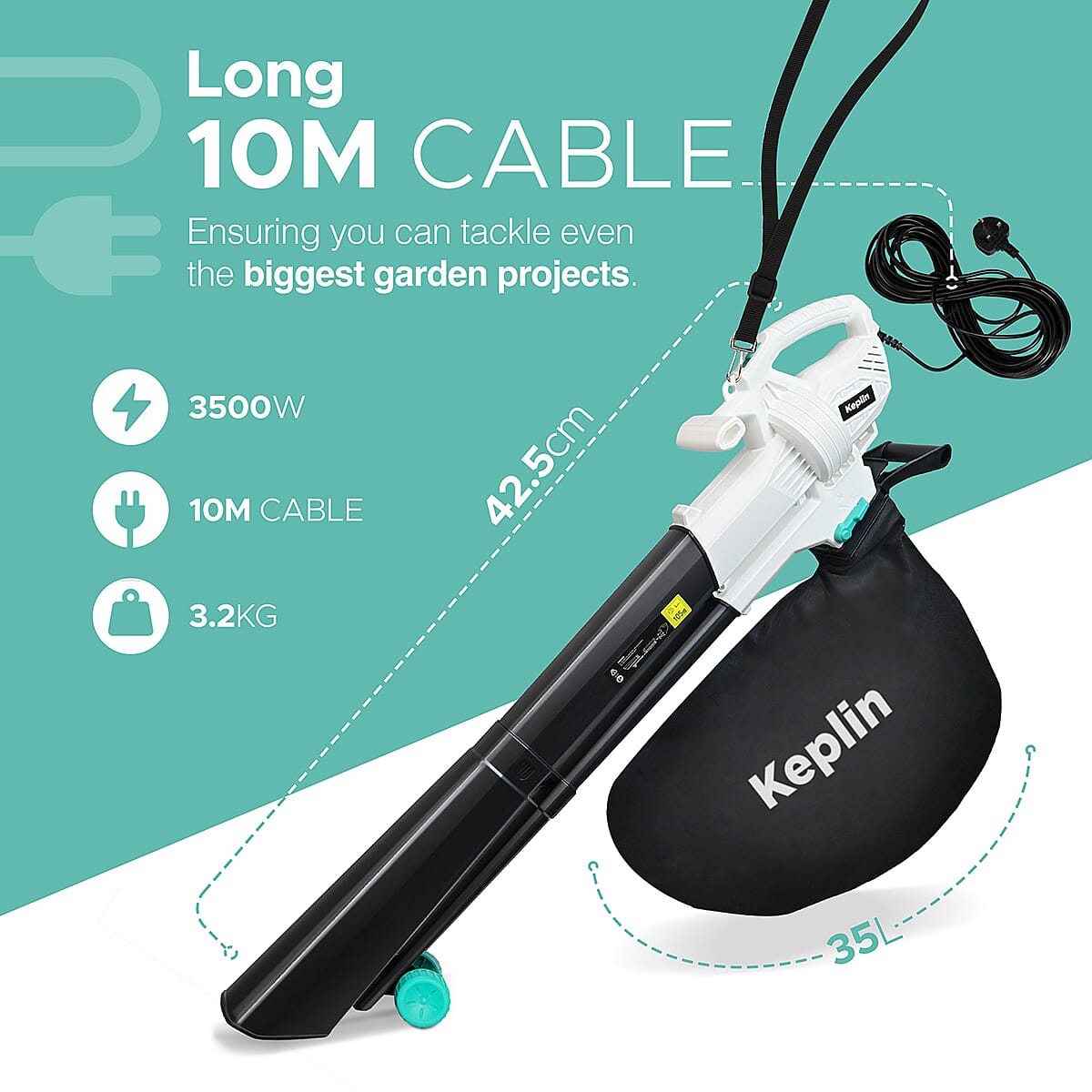 KEPLIN 3-in-1 Garden Blower, Vacuum and Mulcher - 12M Cable 3300w 8367724 1
