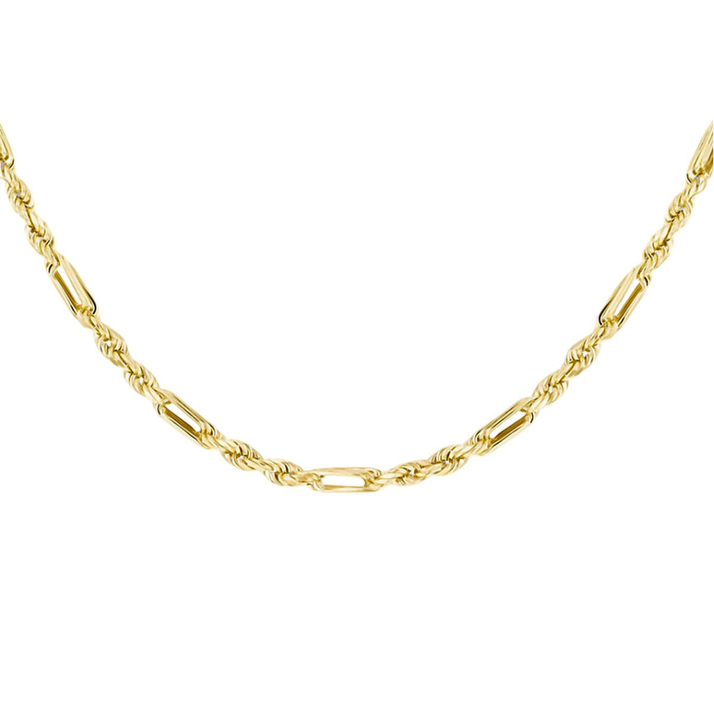 TJC Vegas Closeout - 9K Yellow Gold Diamond Cut Figaro Rope Necklace (Size - 20)