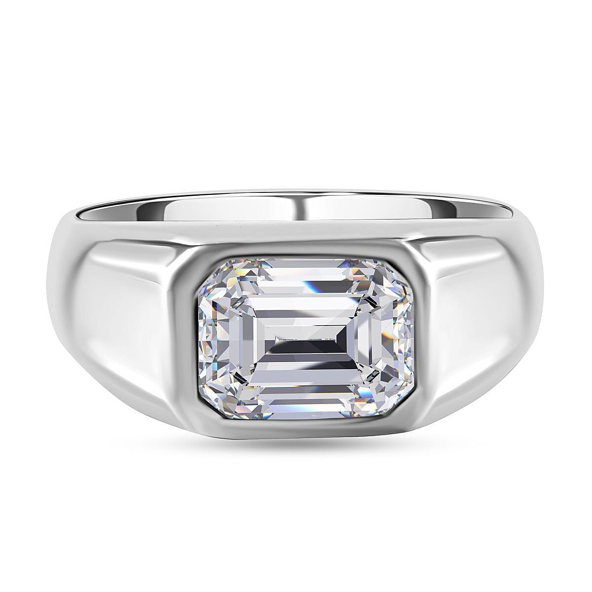 Moissanite Solitaire Signet Ring in Rhodium Overlay Sterling Silver 1.60 Ct. 7256074 1