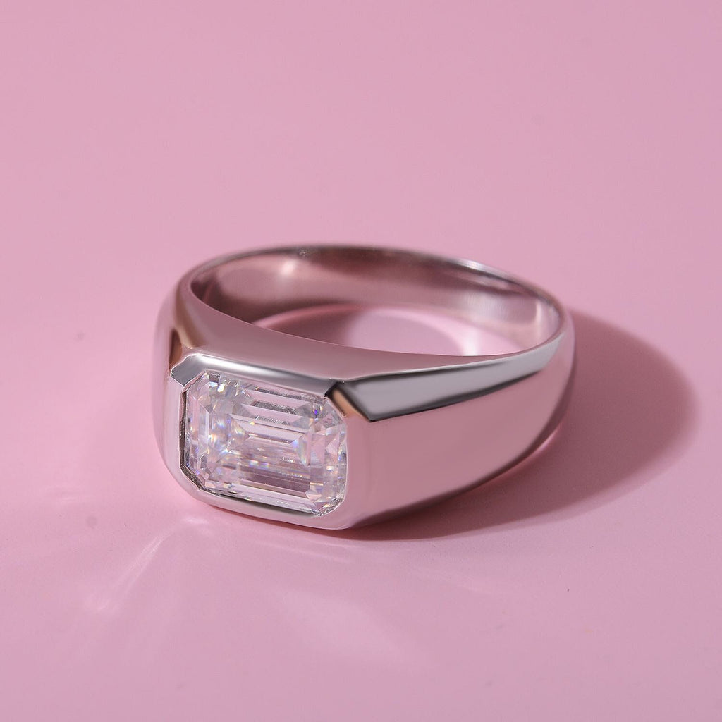 Moissanite Solitaire Signet Ring in Rhodium Overlay Sterling Silver 1.60 Ct.