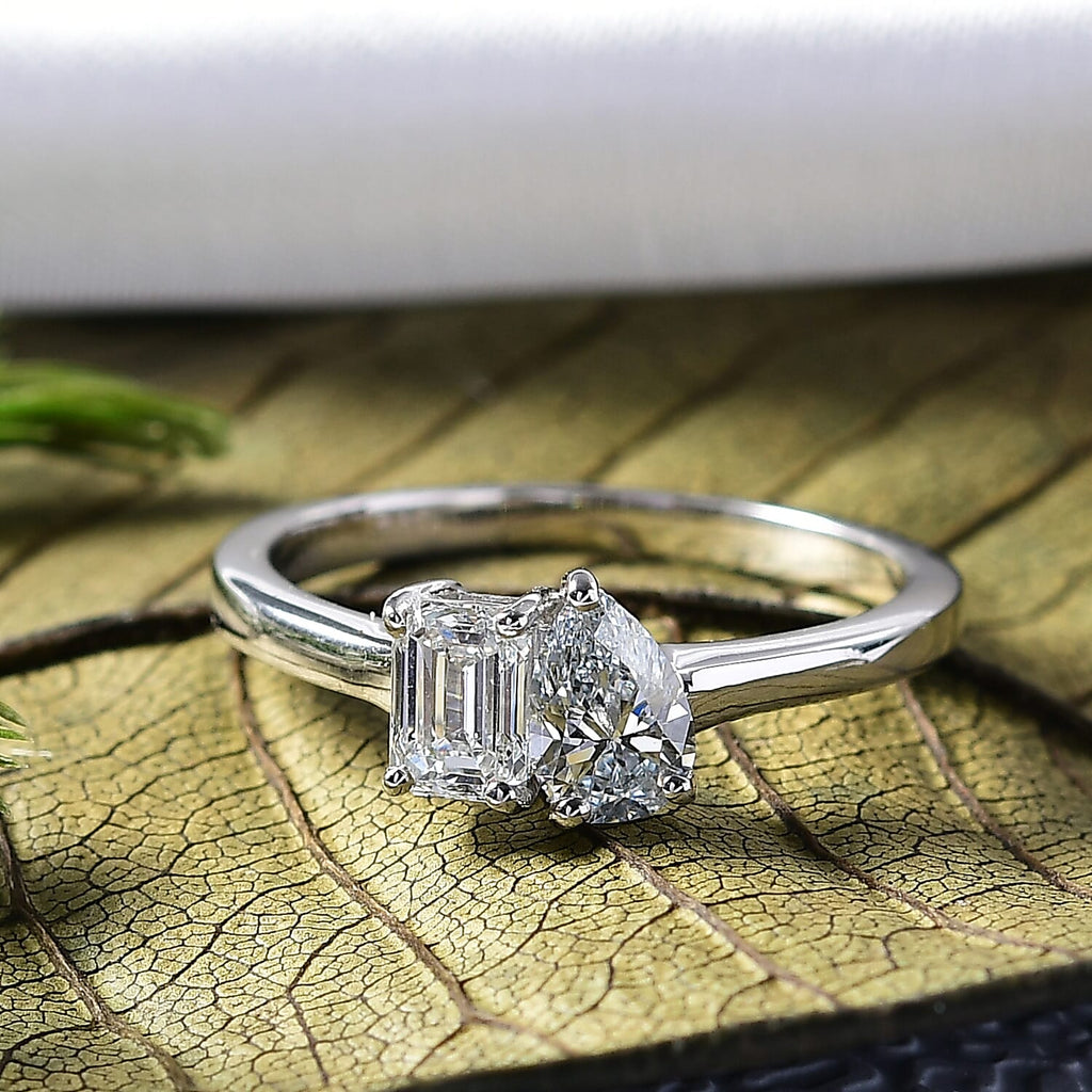 Luxuriant Toi Et Moi Lab Grown Diamond (VS-EF) Ring in Rhodium Overlay Sterling Silver 1.04 Ct.