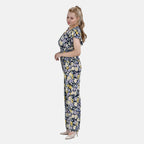 LA MAREY Floral Pattern Smocked Waist Jumpsuit with Flutter Sleeve (16 to 20) - Yellow & Purple