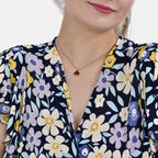 LA MAREY Floral Pattern Smocked Waist Jumpsuit with Flutter Sleeve (16 to 20) - Yellow & Purple