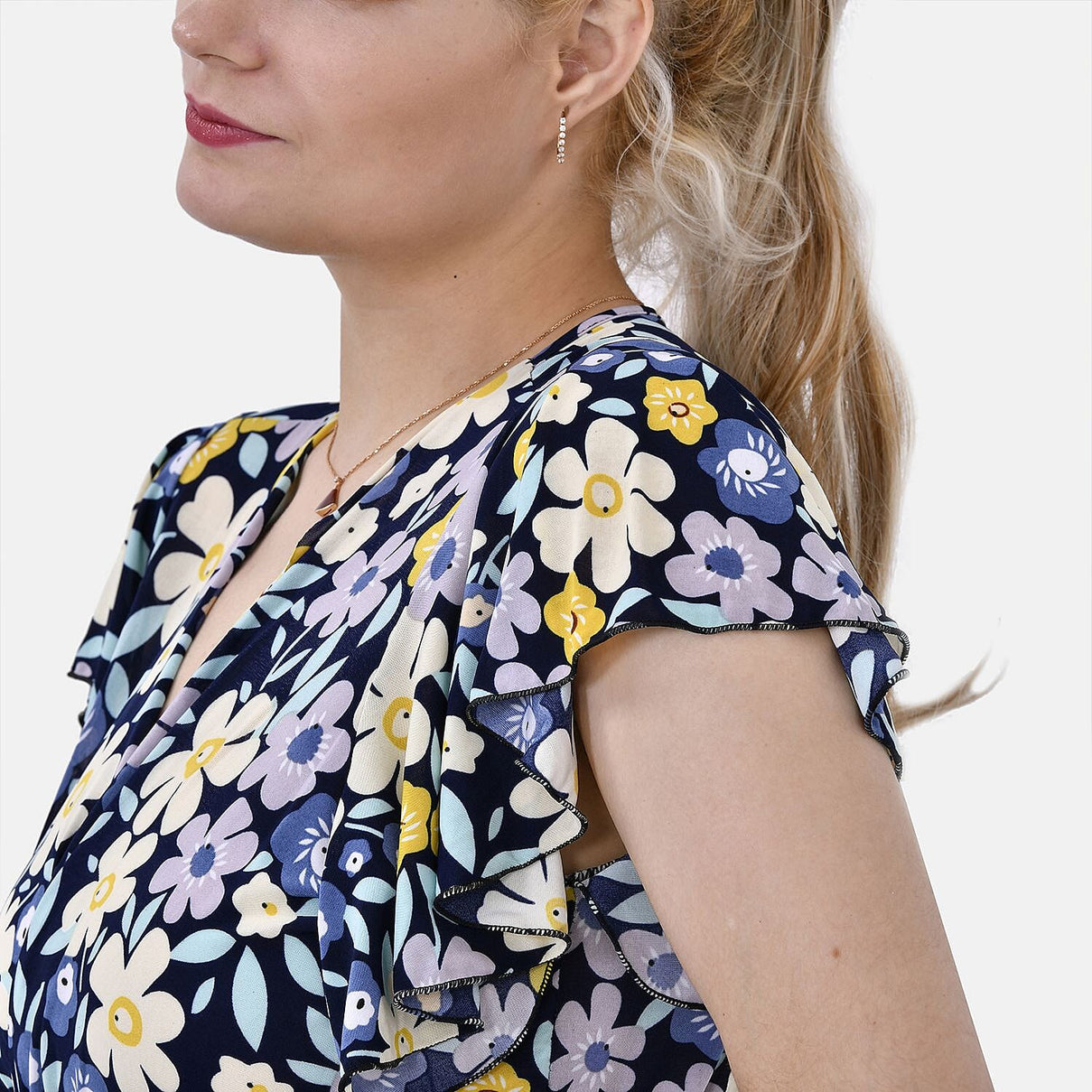 LA MAREY Floral Pattern Smocked Waist Jumpsuit with Flutter Sleeve (16 to 20) - Yellow &amp; Purple 7690124 4