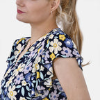 LA MAREY Floral Pattern Smocked Waist Jumpsuit with Flutter Sleeve (16 to 20) - Yellow & Purple