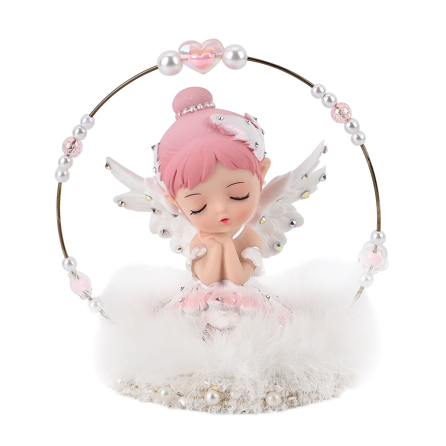 Aesthetic Sleeping Angel With Wings Tabletop Decoration (Size 14x13x10 cm) - Pink and White 7631940 0