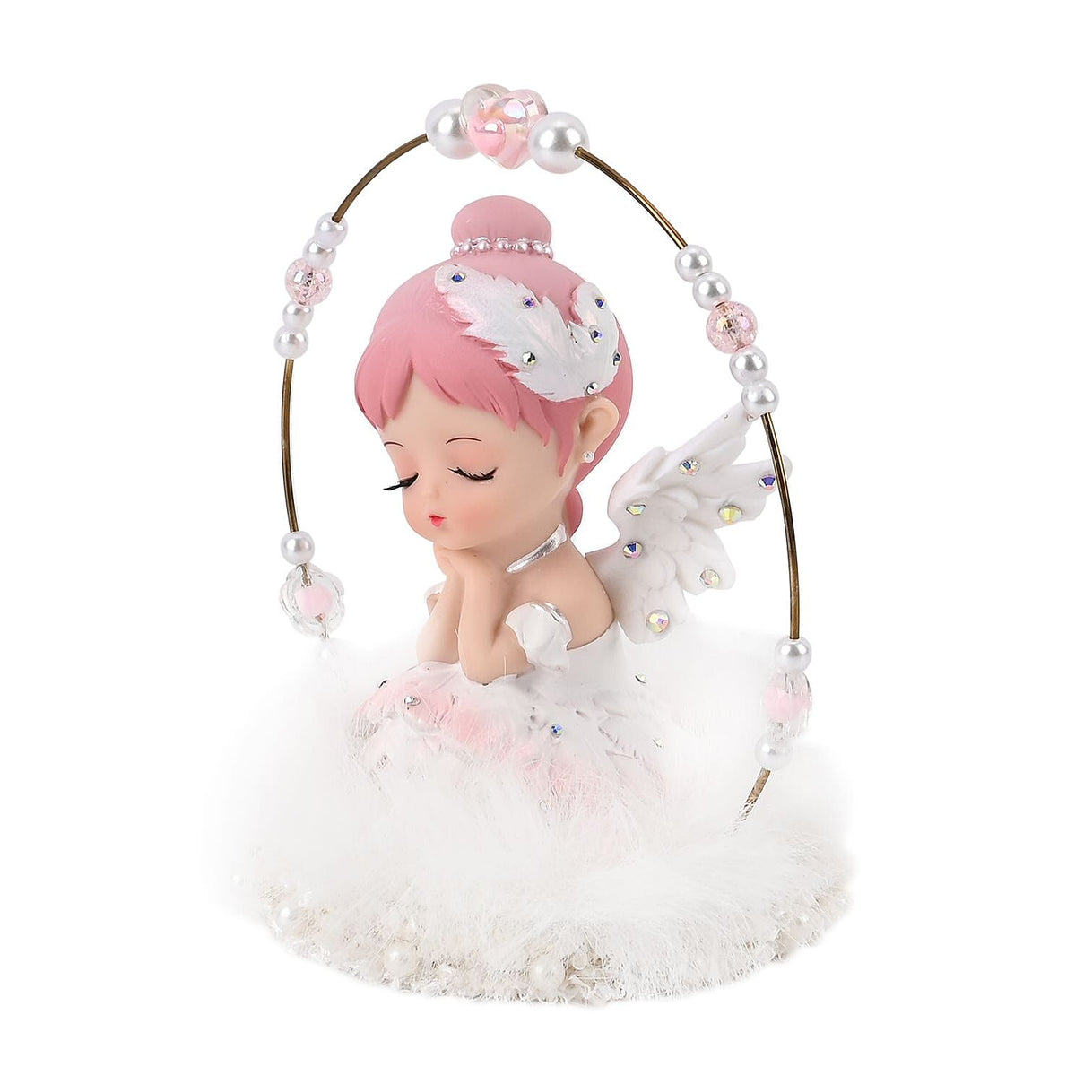 Aesthetic Sleeping Angel With Wings Tabletop Decoration (Size 14x13x10 cm) - Pink and White 7631940 2