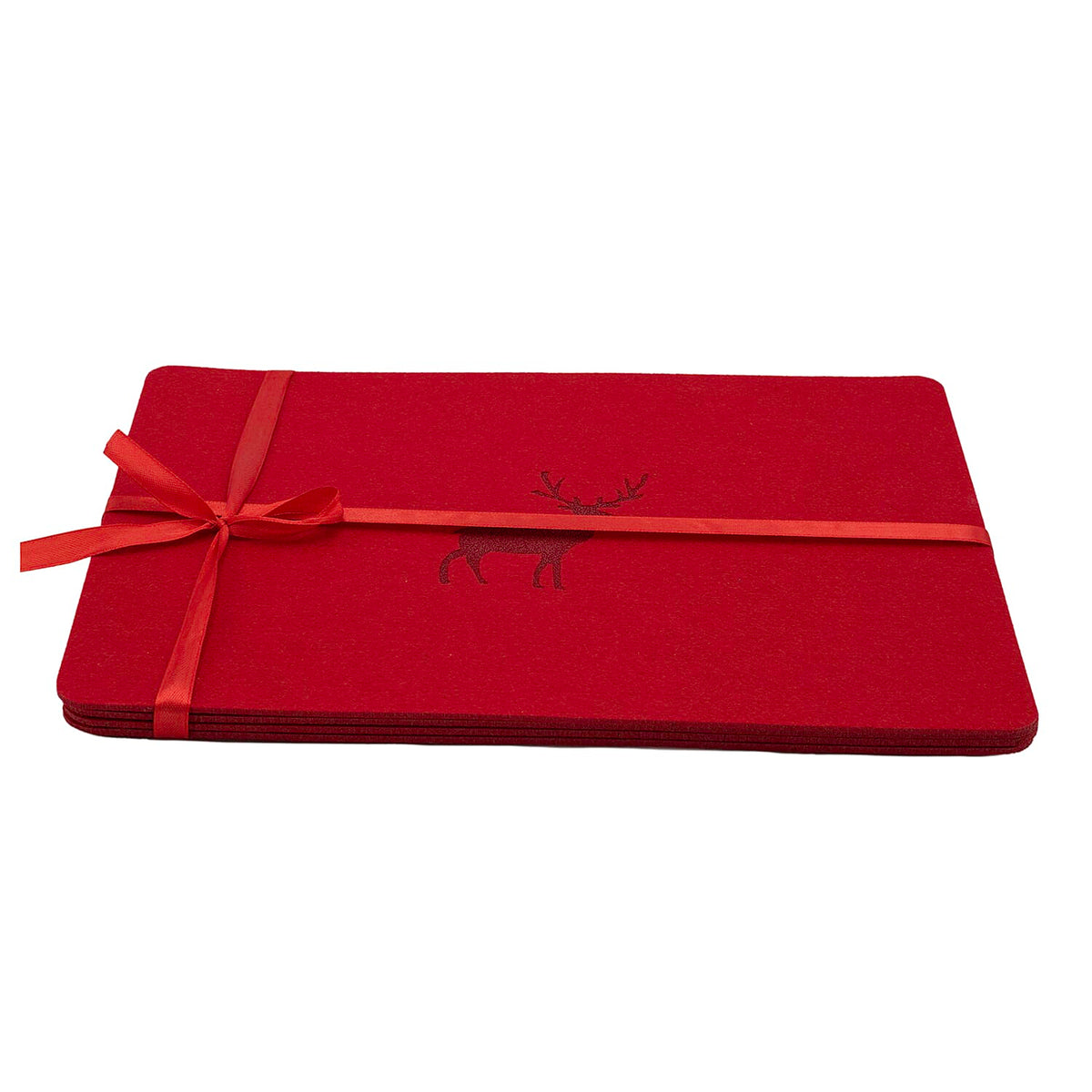 Set of 4 Felt Deer Print Placements (Size 29x22 Cm) &amp; 4 Matching Coasters (Size 10x10 Cm) - Red 7552986 3