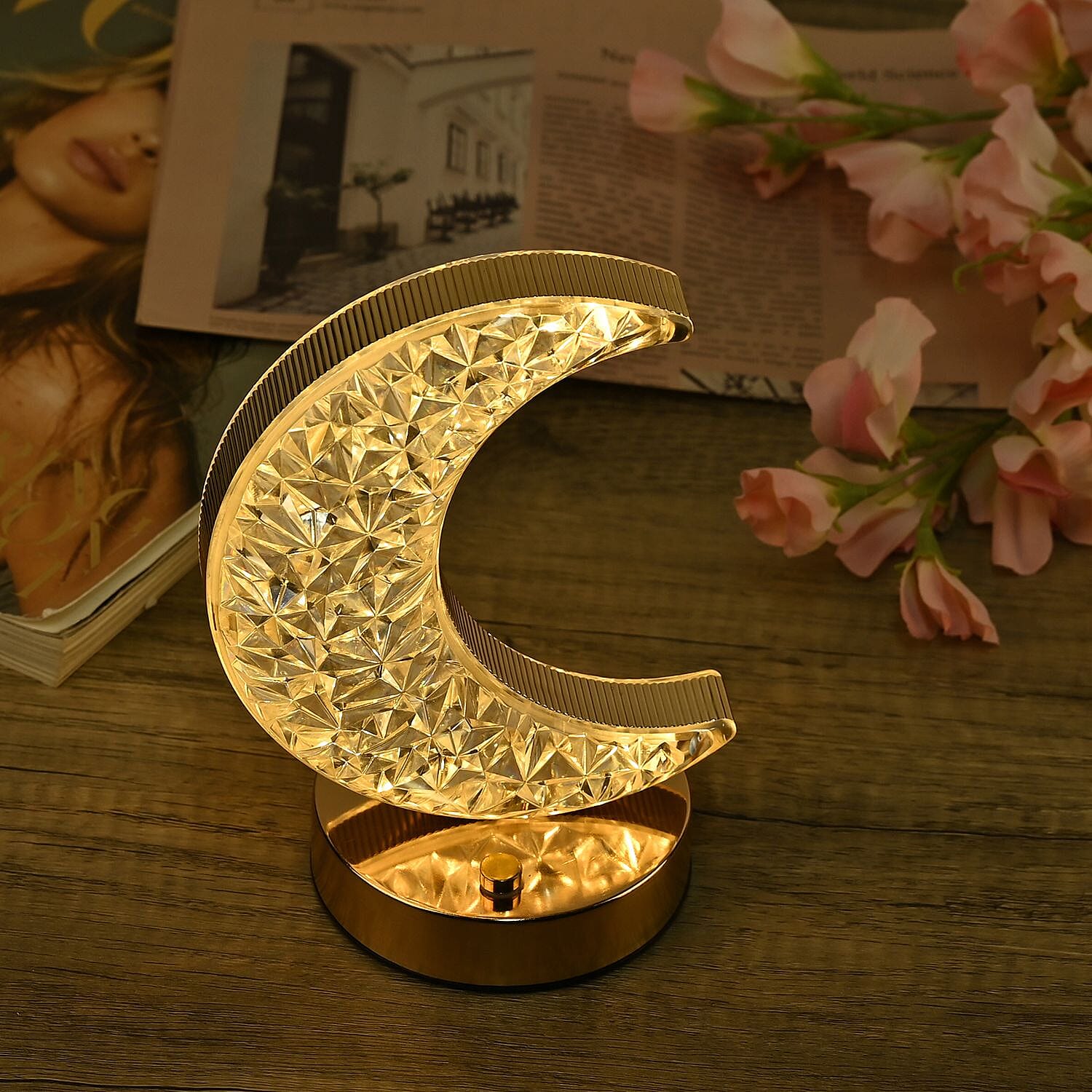 Touch Moon - Shaped Crystal Table Lamp - Gold 7645449 2
