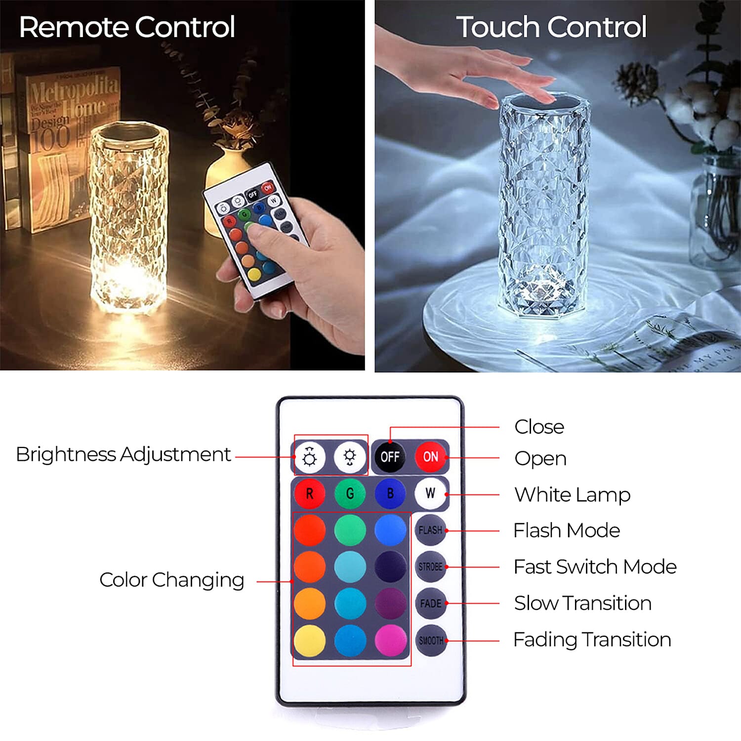 USB Rechargeable Touch Sensor Table Lamp with Remote (Battery 800mAh) - Crystal V32349278 4