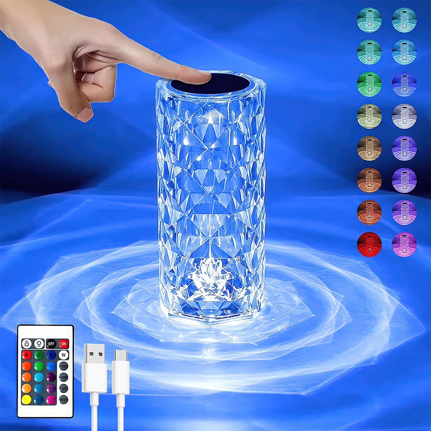 USB Rechargeable Touch Sensor Table Lamp with Remote (Battery 800mAh) - Crystal V32349278 0