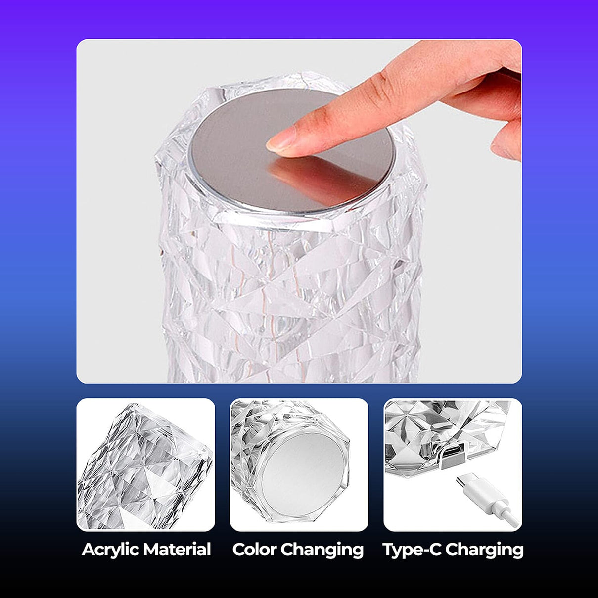 USB Rechargeable Touch Sensor Table Lamp with Remote (Battery 800mAh) - Crystal V32348211 5