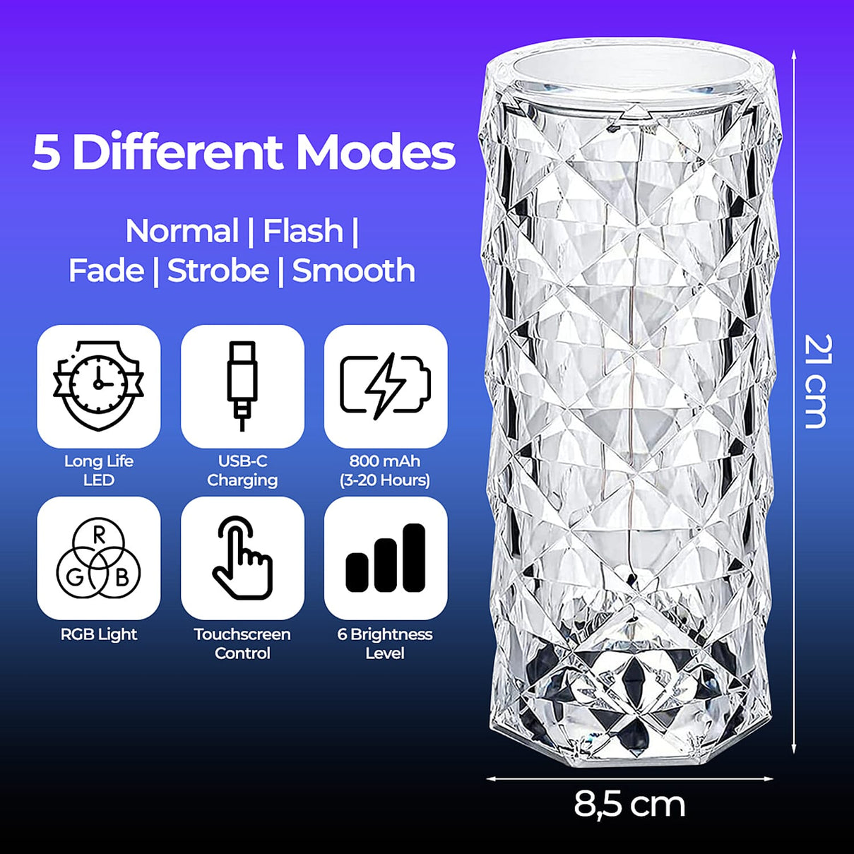USB Rechargeable Touch Sensor Table Lamp with Remote (Battery 800mAh) - Crystal 8064442 6
