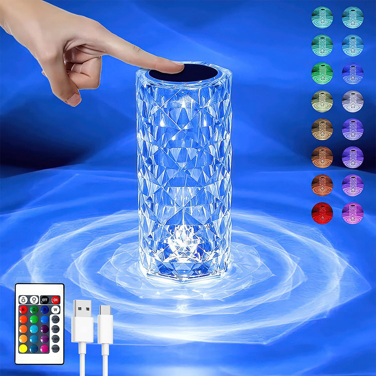 USB Rechargeable Touch Sensor Table Lamp with Remote (Battery 800mAh) - Crystal V32353359 0