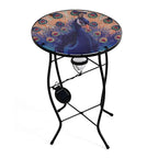 Peacock Design Round Glass Garden Table with Solar Powered LED (35.5 x 35.5 x 52.5 cm) - Multi Colour