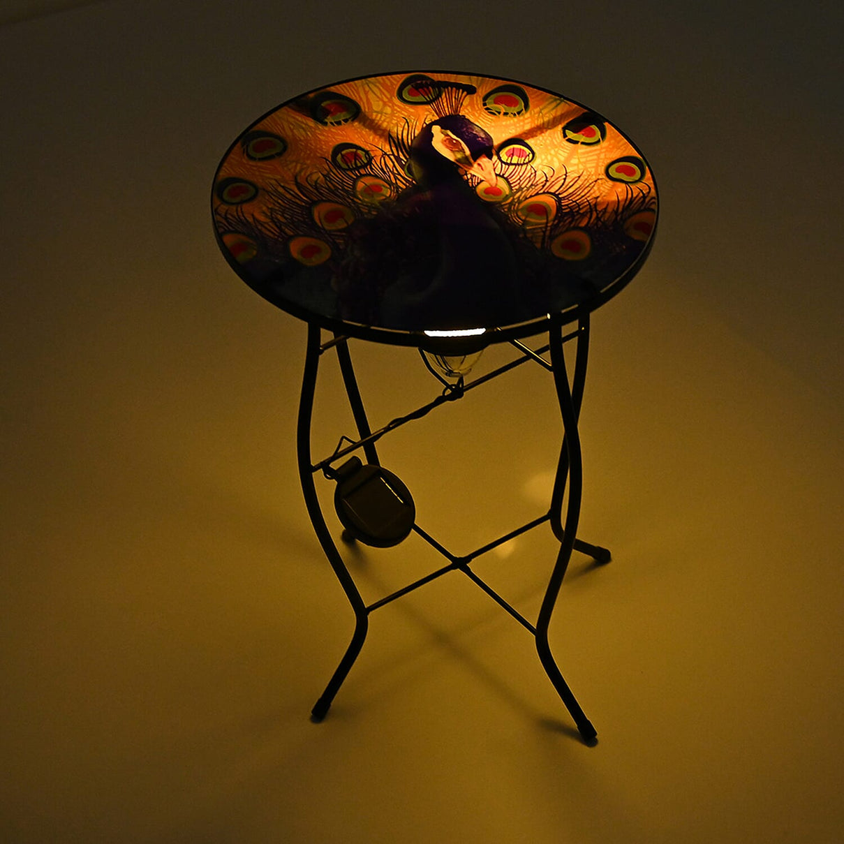 Peacock Design Round Glass Garden Table with Solar Powered LED (35.5 x 35.5 x 52.5 cm) - Multi Colour V32519515 3