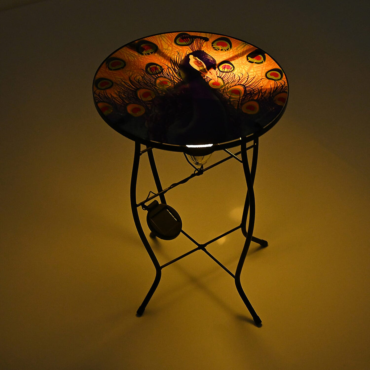 Peacock Design Round Glass Garden Table with Solar Powered LED (35.5 x 35.5 x 52.5 cm) - Multi Colour V32519515 3