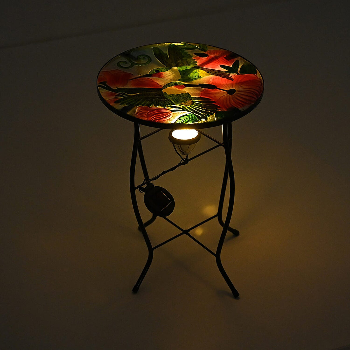 Flower &amp; Hummingbird Design Round Glass Garden Table with Solar Powered LED (35.5 x 35.5 x 52.5 cm) - Multi Colour V32518491 3