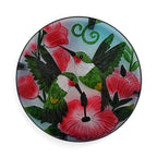 Floral - Bird Design Round Glass Garden Table with Solar Powered LED (35.5 x 35.5 x 52.5 cm) - Multi Colour