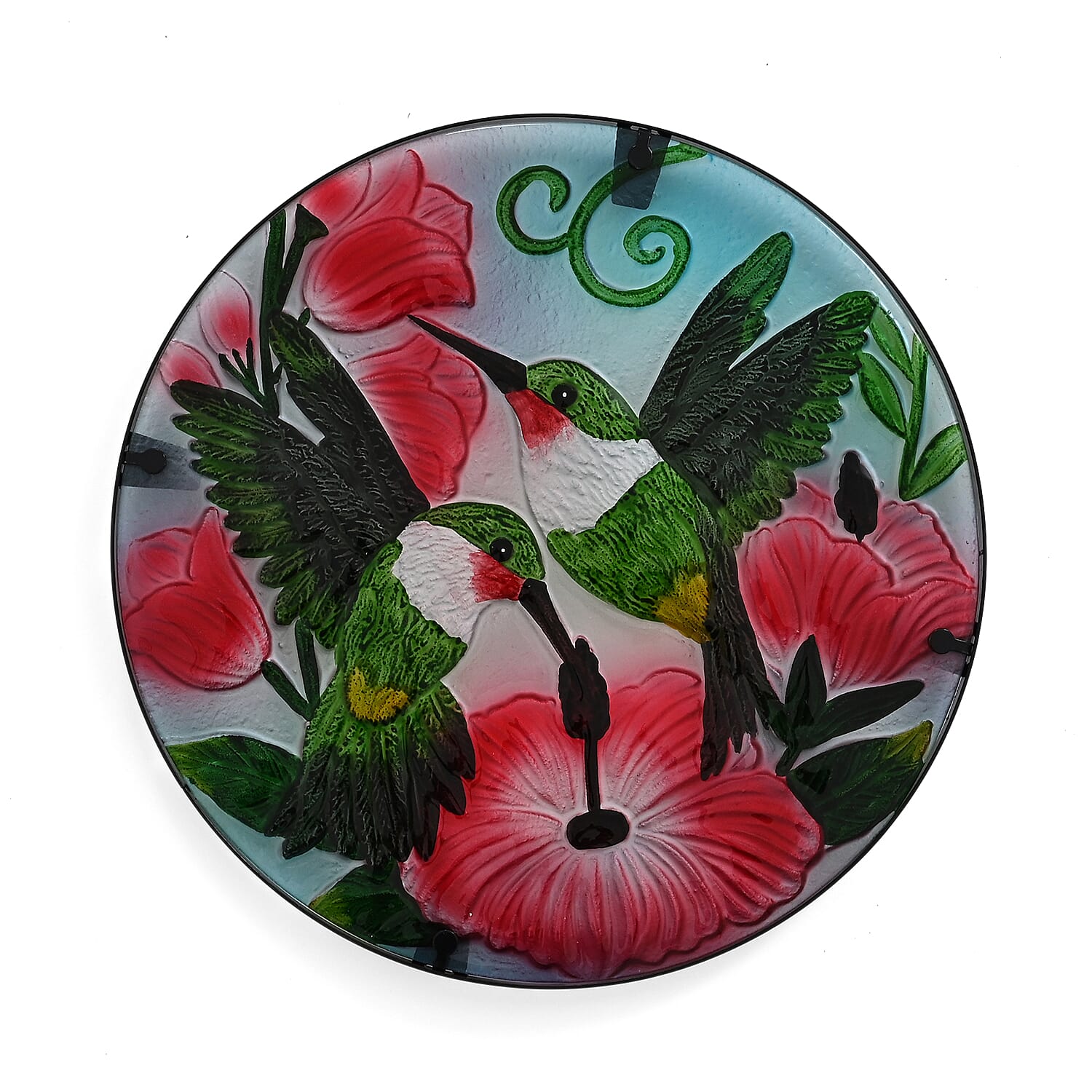 Flower &amp; Hummingbird Design Round Glass Garden Table with Solar Powered LED (35.5 x 35.5 x 52.5 cm) - Multi Colour V32518491 4