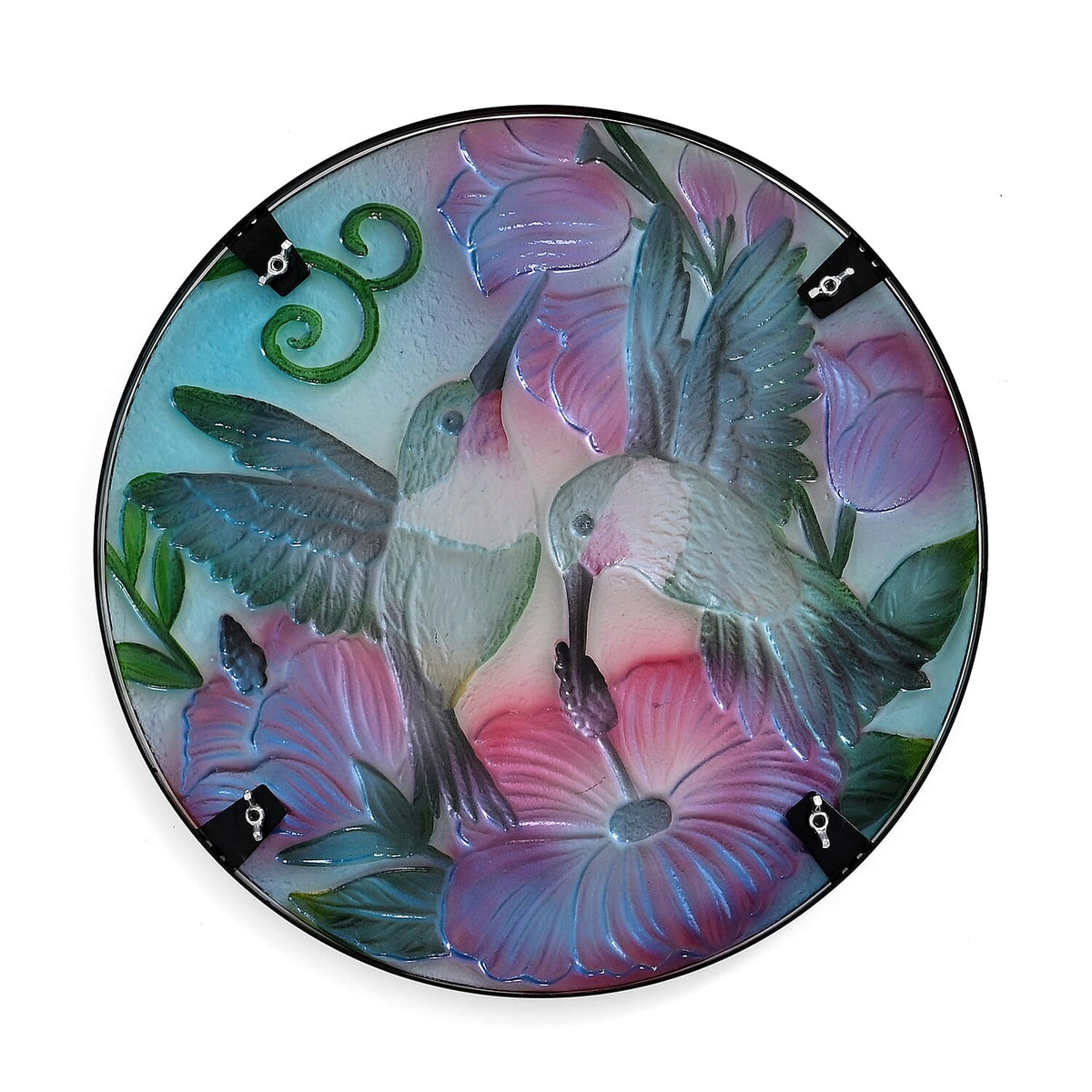 Flower &amp; Hummingbird Design Round Glass Garden Table with Solar Powered LED (35.5 x 35.5 x 52.5 cm) - Multi Colour V32518491 5