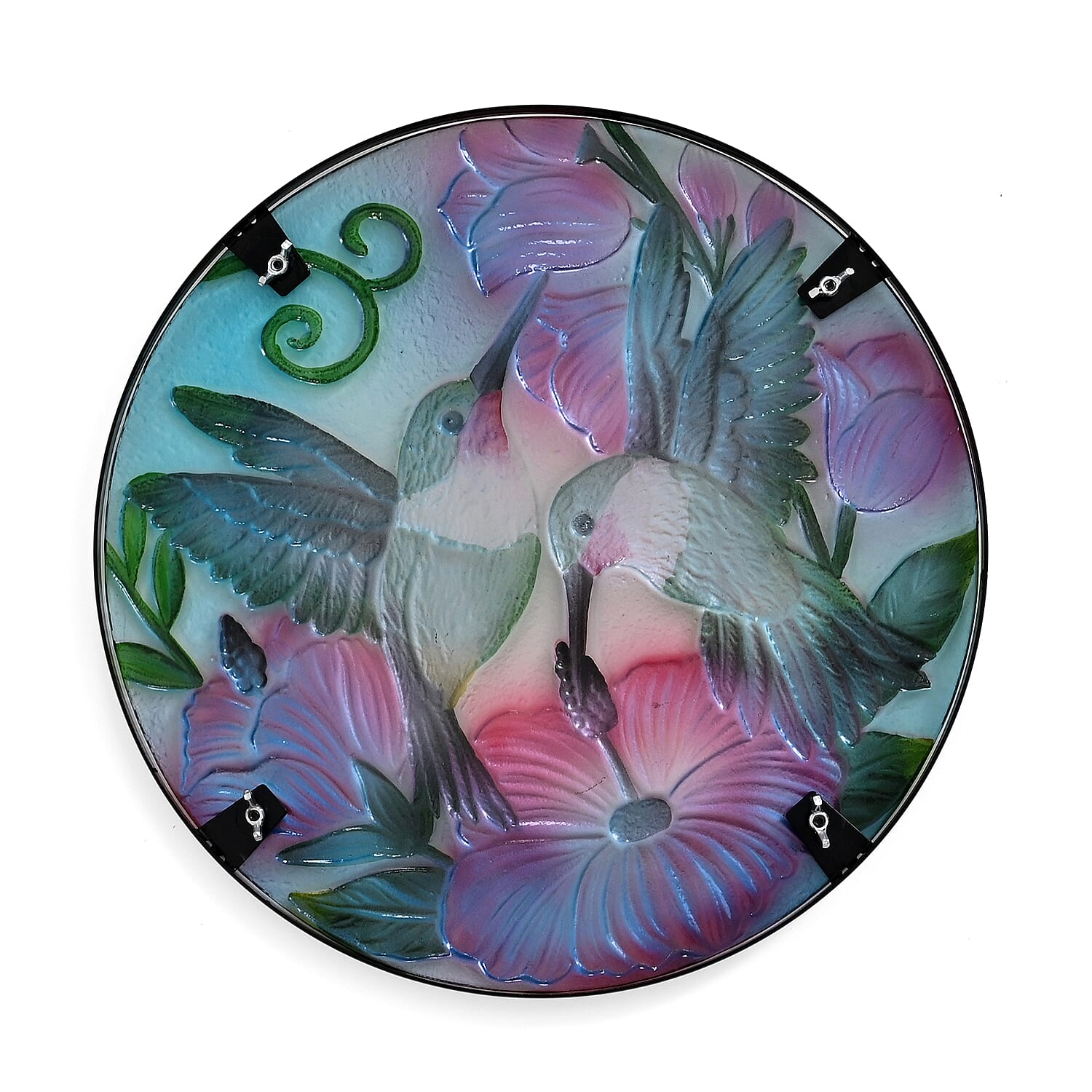 Flower &amp; Hummingbird Design Round Glass Garden Table with Solar Powered LED (35.5 x 35.5 x 52.5 cm) - Multi Colour V32518491 5