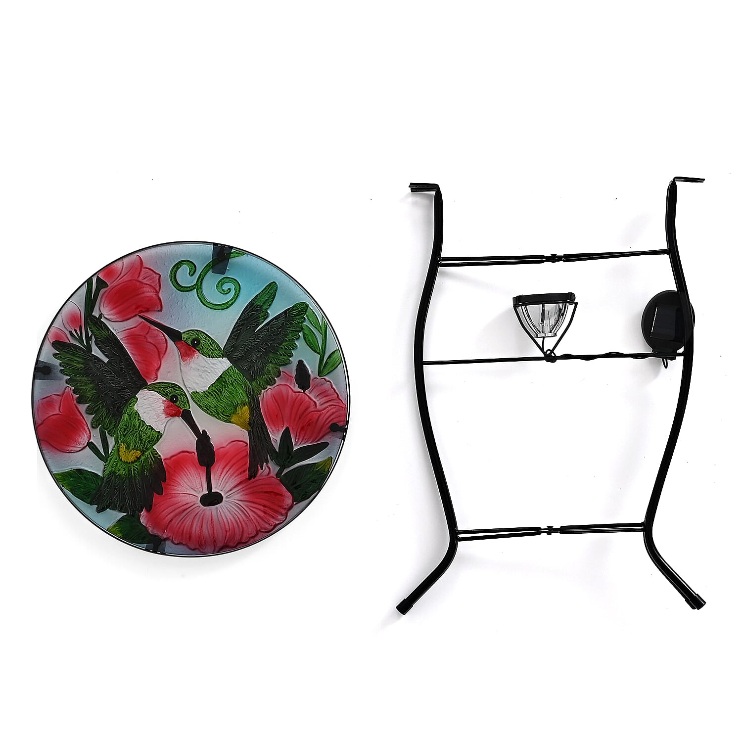 Flower &amp; Hummingbird Design Round Glass Garden Table with Solar Powered LED (35.5 x 35.5 x 52.5 cm) - Multi Colour V32518491 6