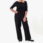Tamsy 100% Cotton Casual Elasticated Waist Trousers (Size 16 to 18) - Black