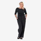 Tamsy 100% Cotton Casual Elasticated Waist Trousers (Size 16 to 18) - Black