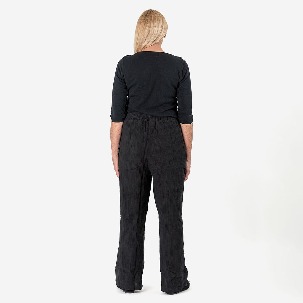 Tamsy 100% Cotton Casual Elasticated Waist Trousers (Size 16 to 18) - Black