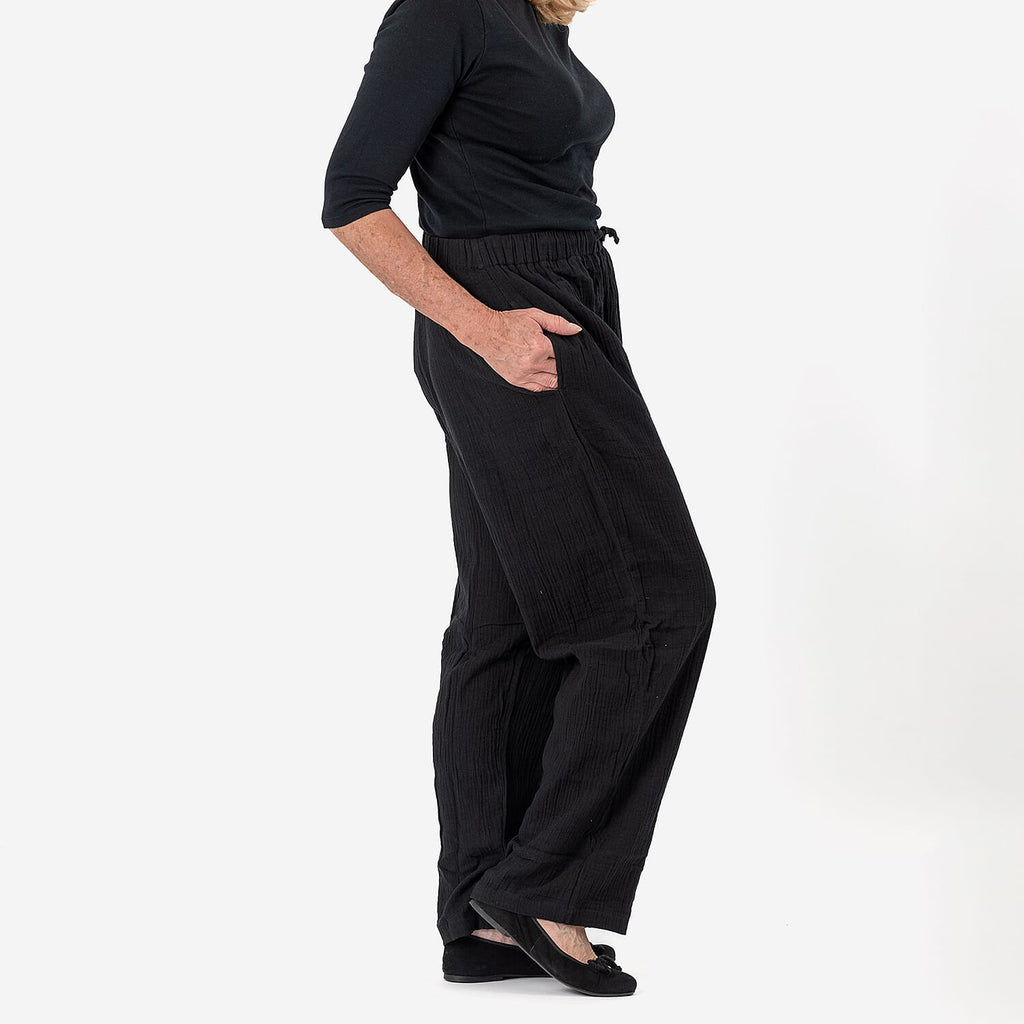Tamsy 100% Cotton Casual Elasticated Waist Trousers (Size 16 to 18) - Black