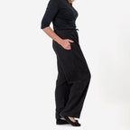 Tamsy 100% Cotton Casual Elasticated Waist Trousers (Size 16 to 18) - Black