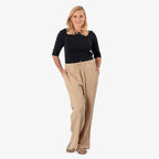 Tamsy 100% Cotton Casual Elasticated Waist Trousers (Size 16to18) - Stone